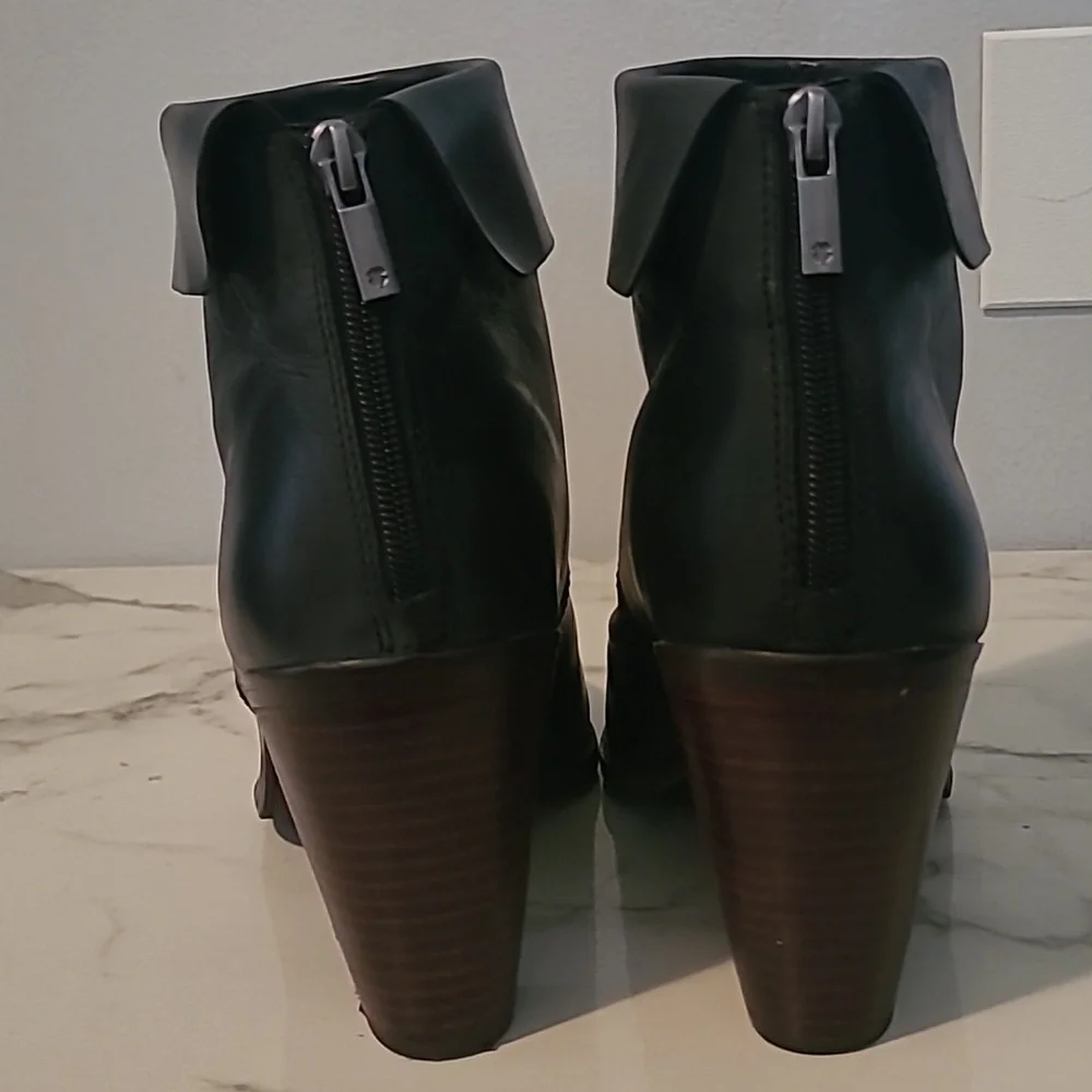 Lucky Brand Nycott Black Leather Heeled Back Zip Ankle Boots Booties 10 Casual